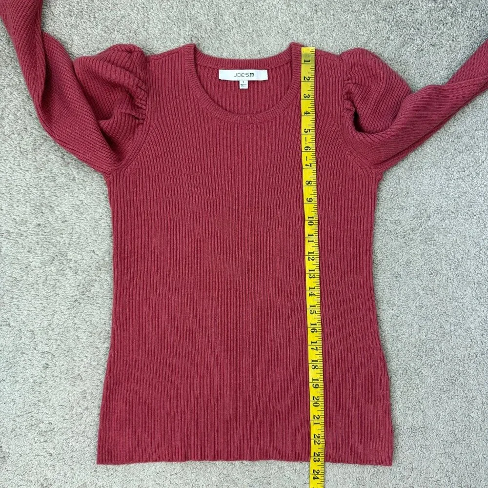 Joe's Jeans Wool Blend Rib Sweater Womens Size S Slate Rose Puff Sleeves‎ Fitted